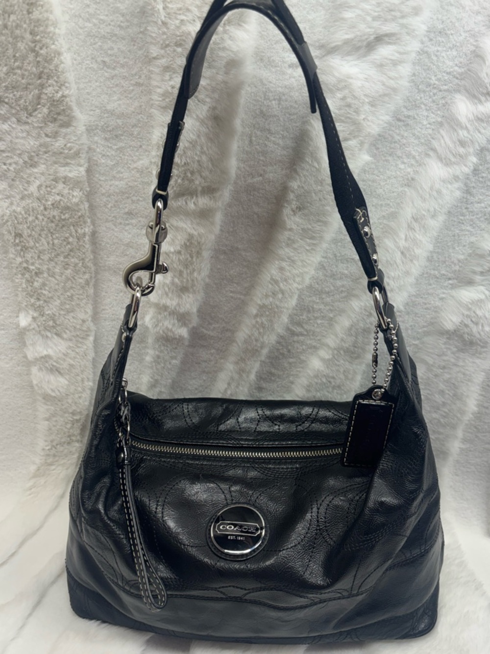 Coach Black Leather Shoulder Hobo with Silver Hardware